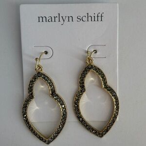 Marlyn Schiff White Crystal Marquise Dangle Earrings Goldtone 2 Inch New